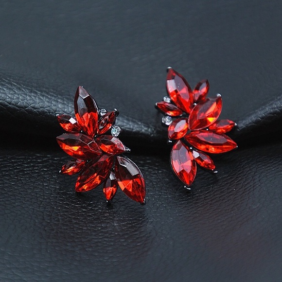 Pink and Red Leaf Drop Earrings - Picture 4 of 6